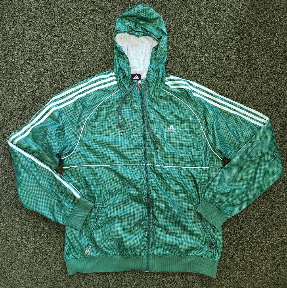 Vintage Mens adidas Windbreaker XL Green w/ Mint Sweatshirt Hoodie 2008 Like New